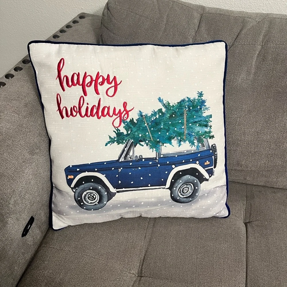 Happy Holidays Blue Truck Pillow Set